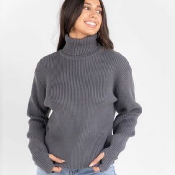 Kittenish Sweaters - Kittenish - Slate Blue/Grey Heavy Ribbed Knit Turtleneck Sweater